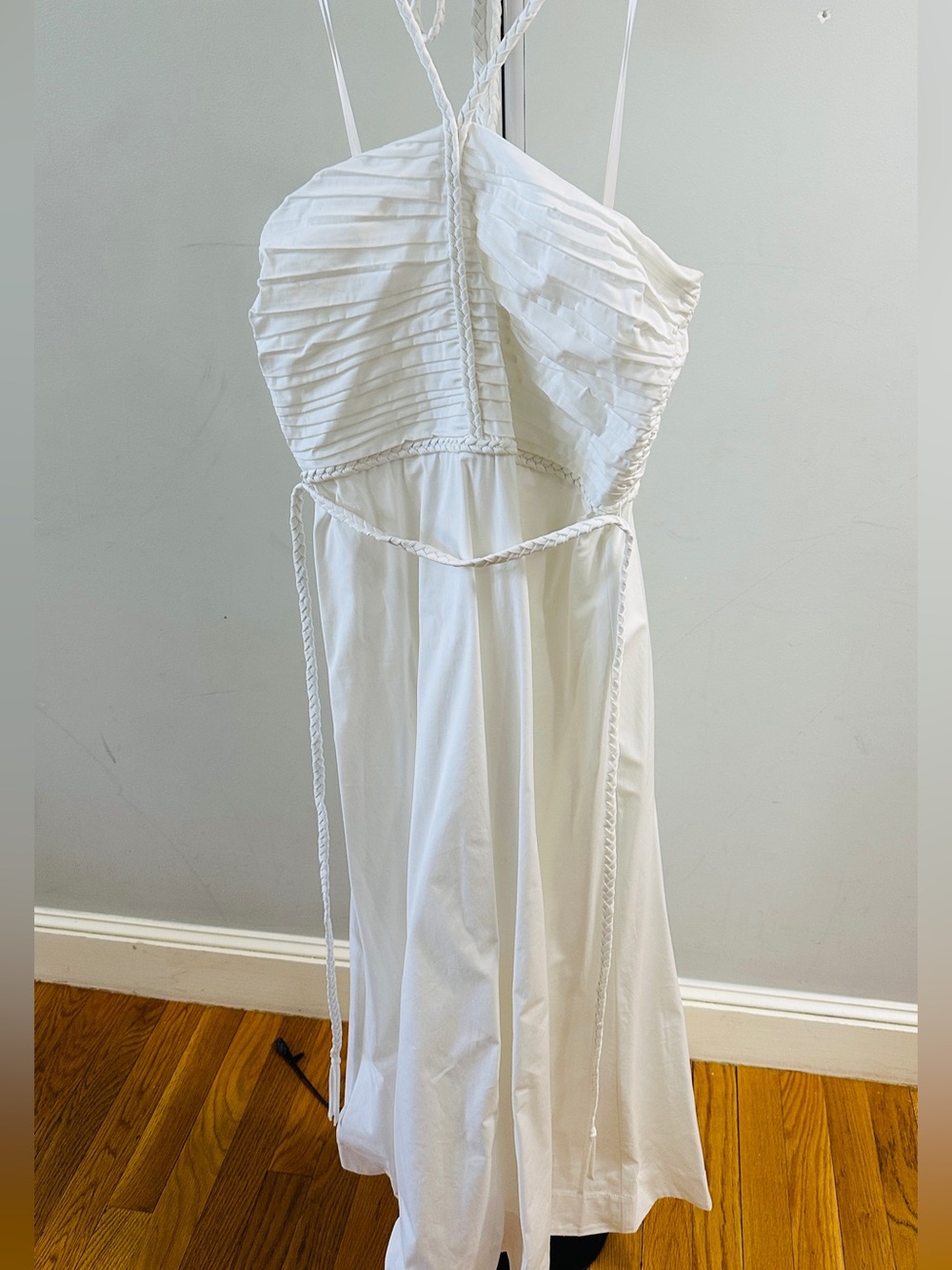VERONICA BEARD white Tucker Ruched Halter Midi Dress, 4 - Picture 4 of 4